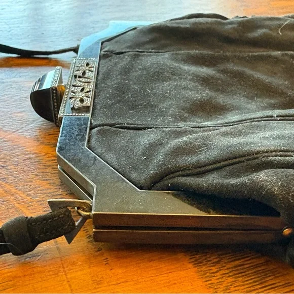 1920-1930 Vintage French Art Deco Black Purse Bag Jane Saltati Metal w/ Stones - Picture 9 of 12